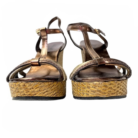 Montego Bay Club Metallic Gold, Bronze & Silver Strappy Wedge Sandals Size 9 - Picture 4 of 16